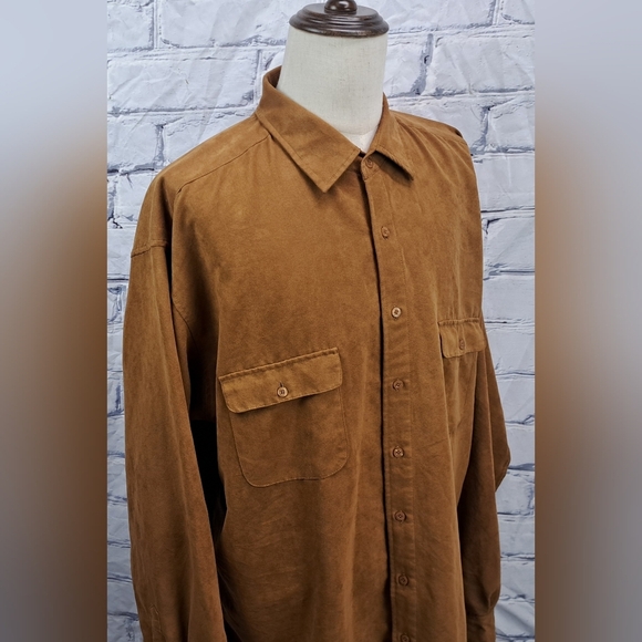 Vintage 90s George Foreman Men's Faux Suede Casual Button Down Shirt Brown 2XLT - Picture 15 of 16